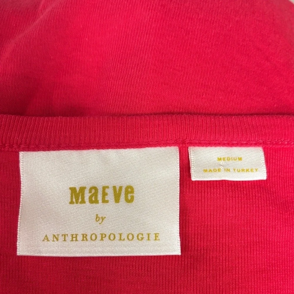 ❤️Maeve by Anthropologie 100% Cotton Flouncy Red Long Bell Sleeve Top Medium - Picture 3 of 6